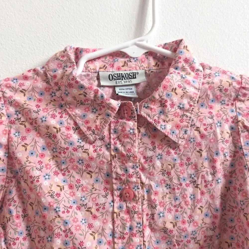 Vtg Y2K Oshkosh Western Floral Button Down Girls 3T Shirt Pink Cottagecore